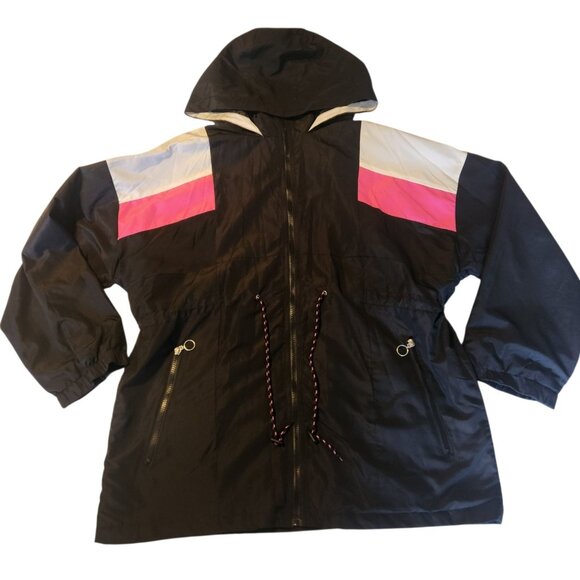 Love‎ Love Love Windbreaker Jacket Hooded Lined Zip Black Pink White Womens 1X - Picture 1 of 11
